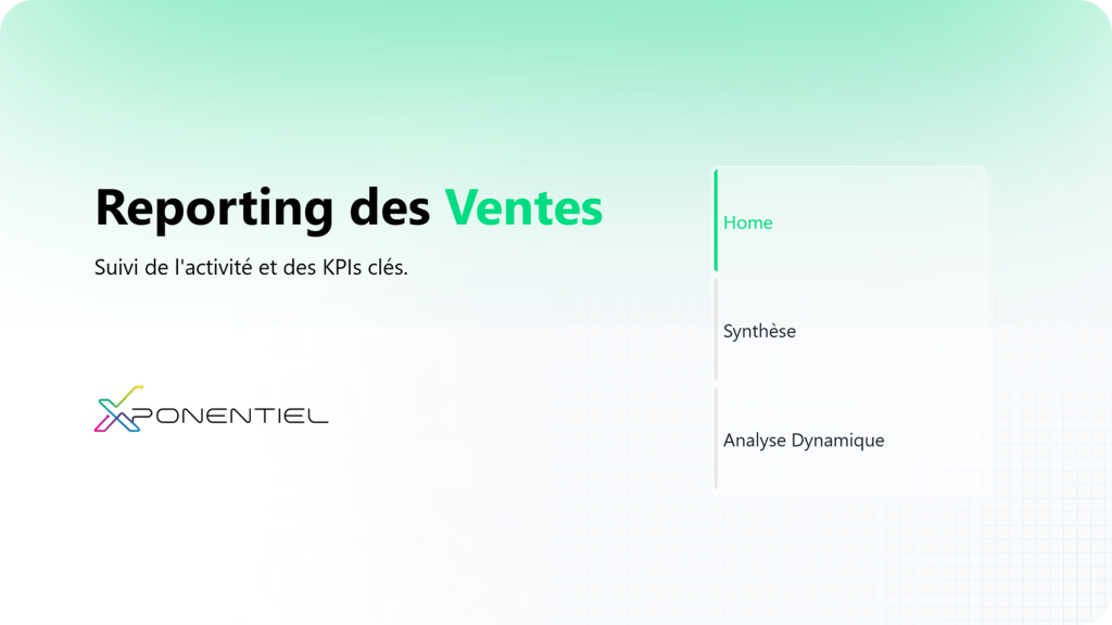 Aperçu du tableau de bord Power BI de reporting des ventes Xponentiel